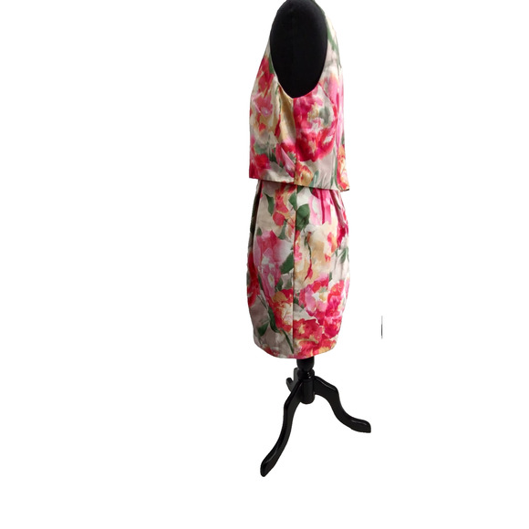 Eliza J. Pink Floral Jacquard Popover Fit&Flare Dress Size 8 Lined Pockets Zip - Picture 3 of 16